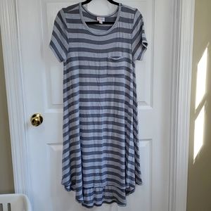 Women's LLR Carly High Low Swing Dress XS gray stripes